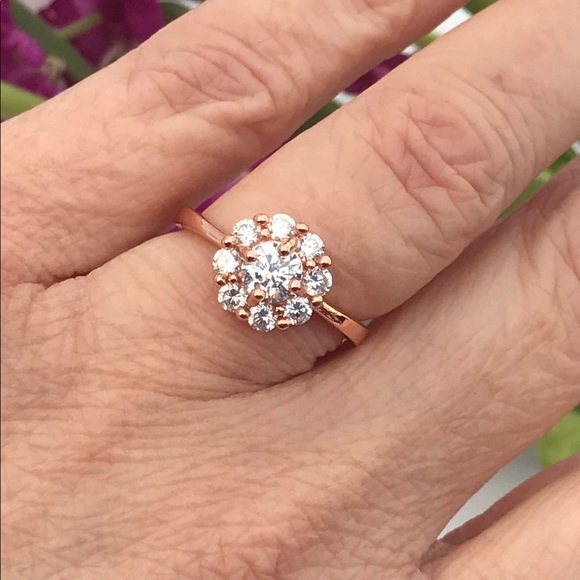 Rose Gold Plated Clear CZ Sterling Silver Ring - Picture 3 of 8